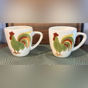 Set of 2 Laurie Gates "Corsica Collection" Chicken Ceramic 16 oz. Mugs Cups EUC.